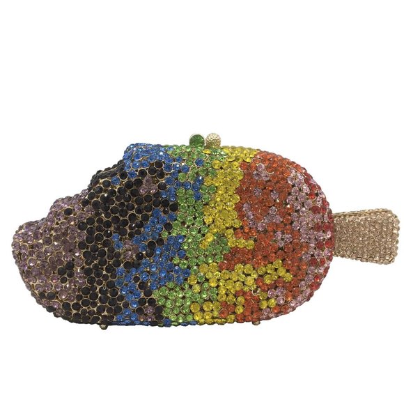 Rainbow Ice Cream Bar Popsicle Shape Crystal Clutch Cocktail Sparkle Purse NWT - Picture 1 of 8